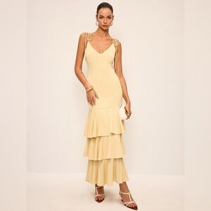 Commense butter yellow Cream Tiered Maxi Dress M cc12